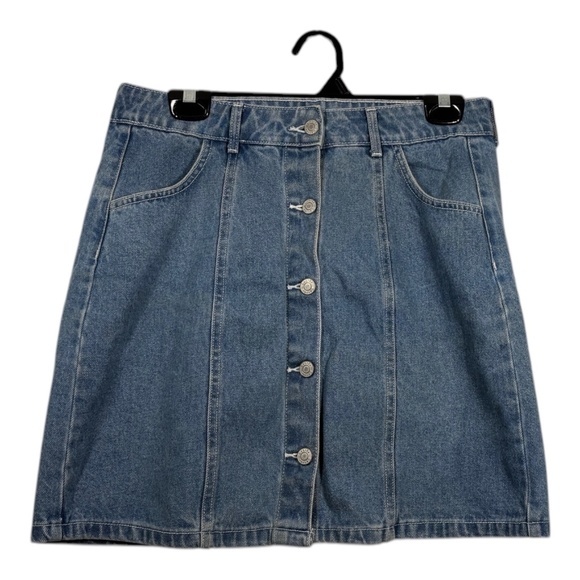 Jean Skirt Womens Size Large Blue Denim 80s Y2k Mini Buttons Cowgirl Cotton
